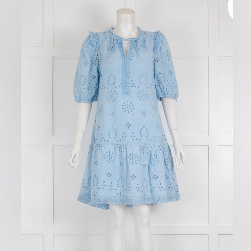 MOLIIN Copenhagen blue eyelet puffy sleeve dress fully lined

size medium
